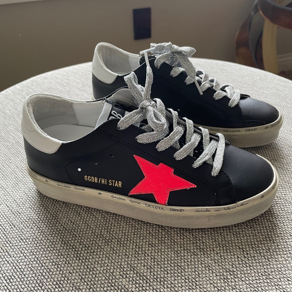 Golden Goose Black Sneakers with Red Star and Silver Laces - Picture 15 of 16